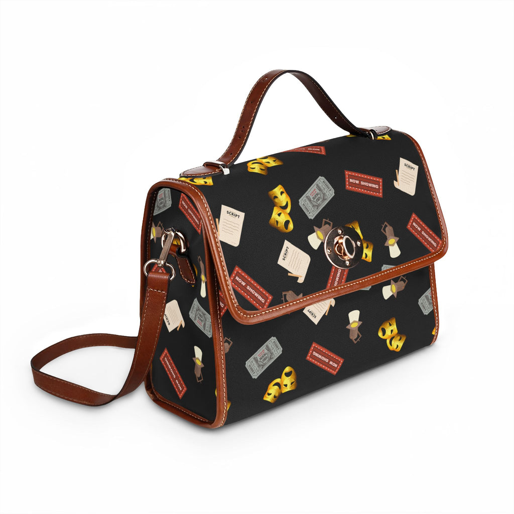 Theater Masks Pattern Waterproof Canvas Bag, Playbill, Tickets, Spotlights