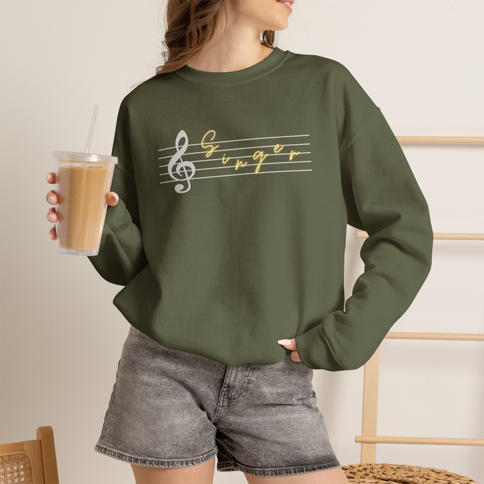 Music Staff Singer Crewneck Sweatshirt — Vocalist Musician Sweatshirt