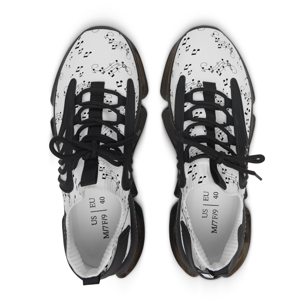 Women’s Mesh Sneakers, White Musical Notes Athletic Shoes