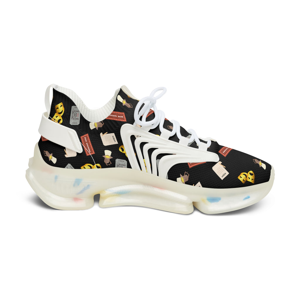 Women's Theater Sneakers with Comedy & Tragedy Masks, Ticket & Stage Lights Pattern