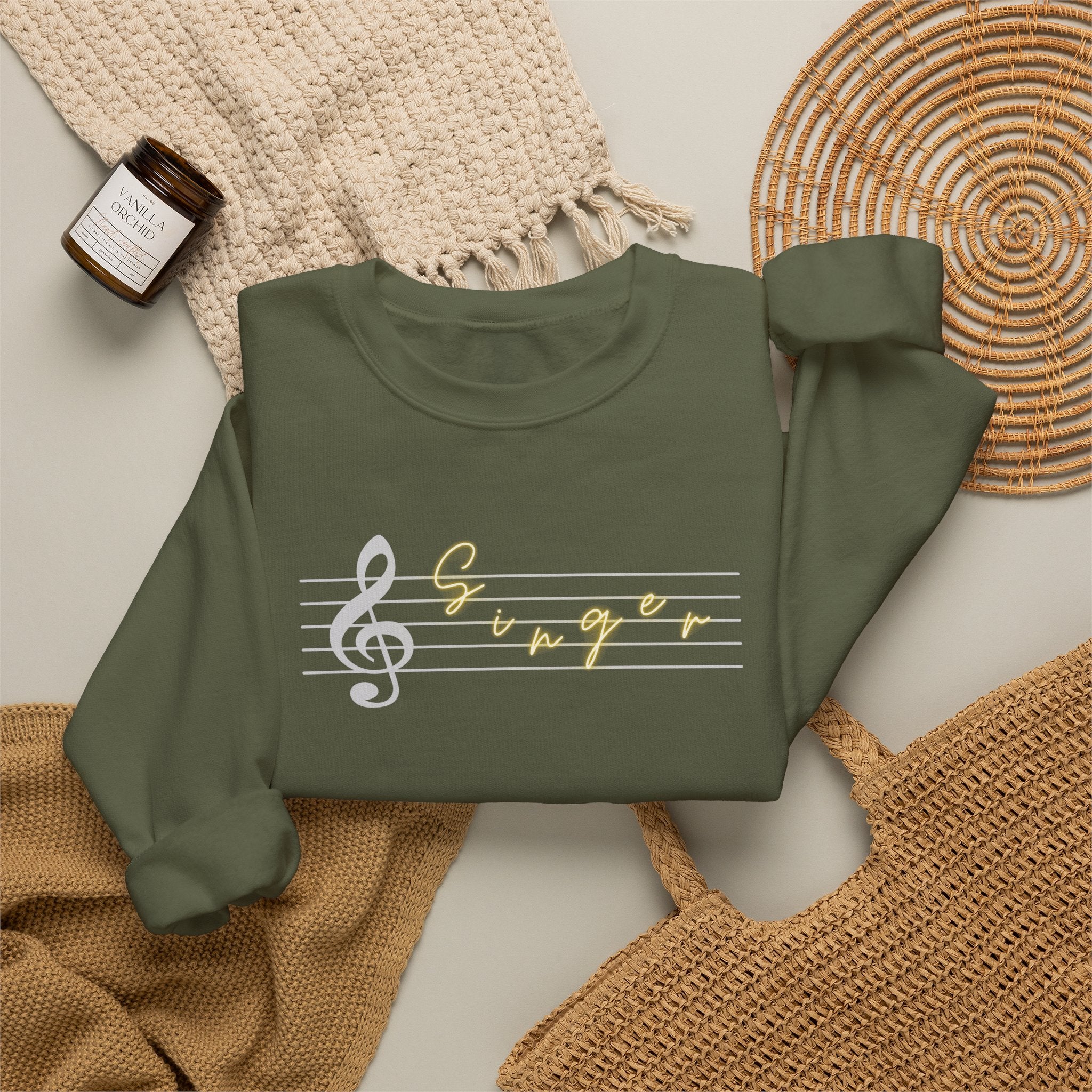 Music Staff Singer Crewneck Sweatshirt — Vocalist Musician Sweatshirt