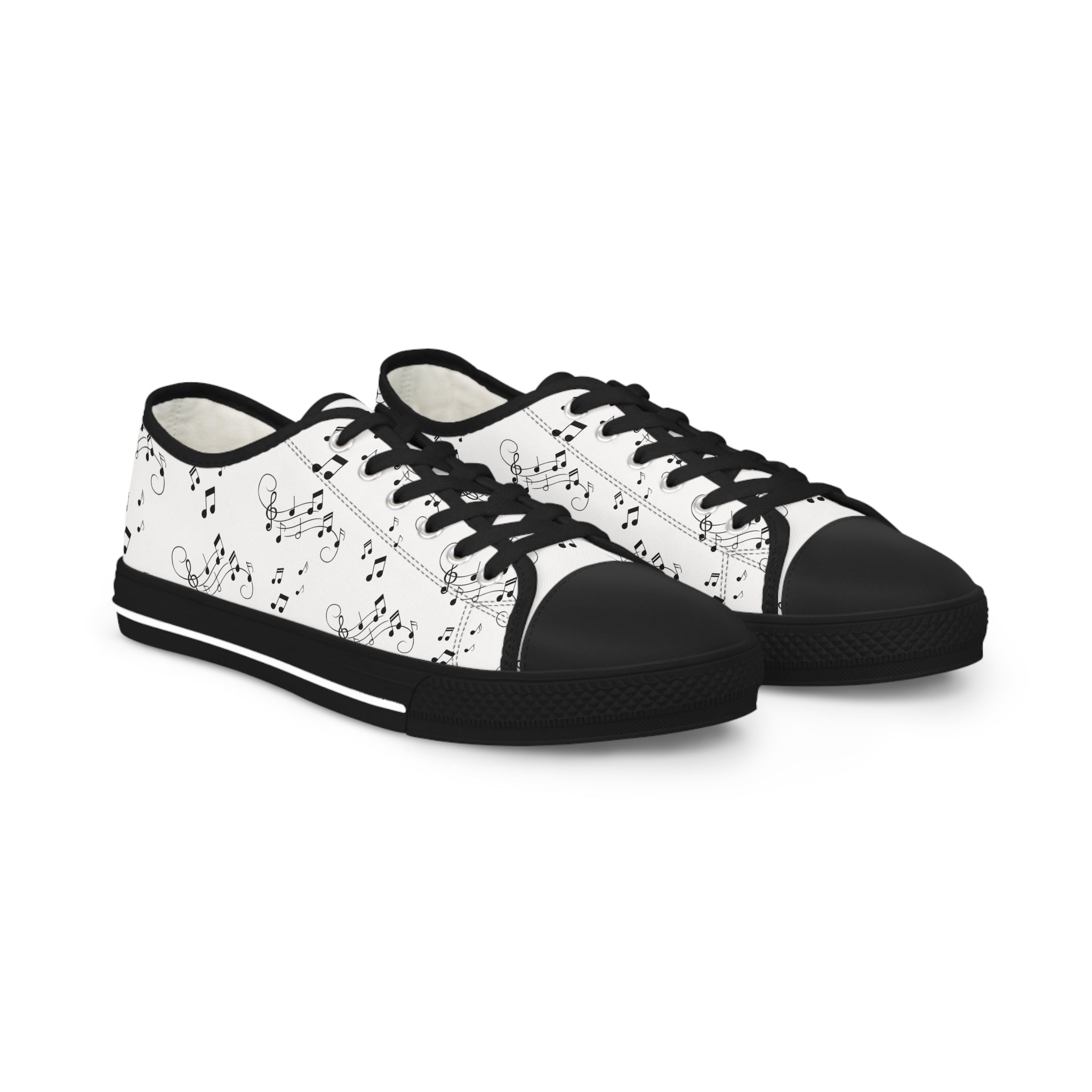 Men's Music Notes Low Top Sneakers, White Casual Shoes with Sheet Music Pattern
