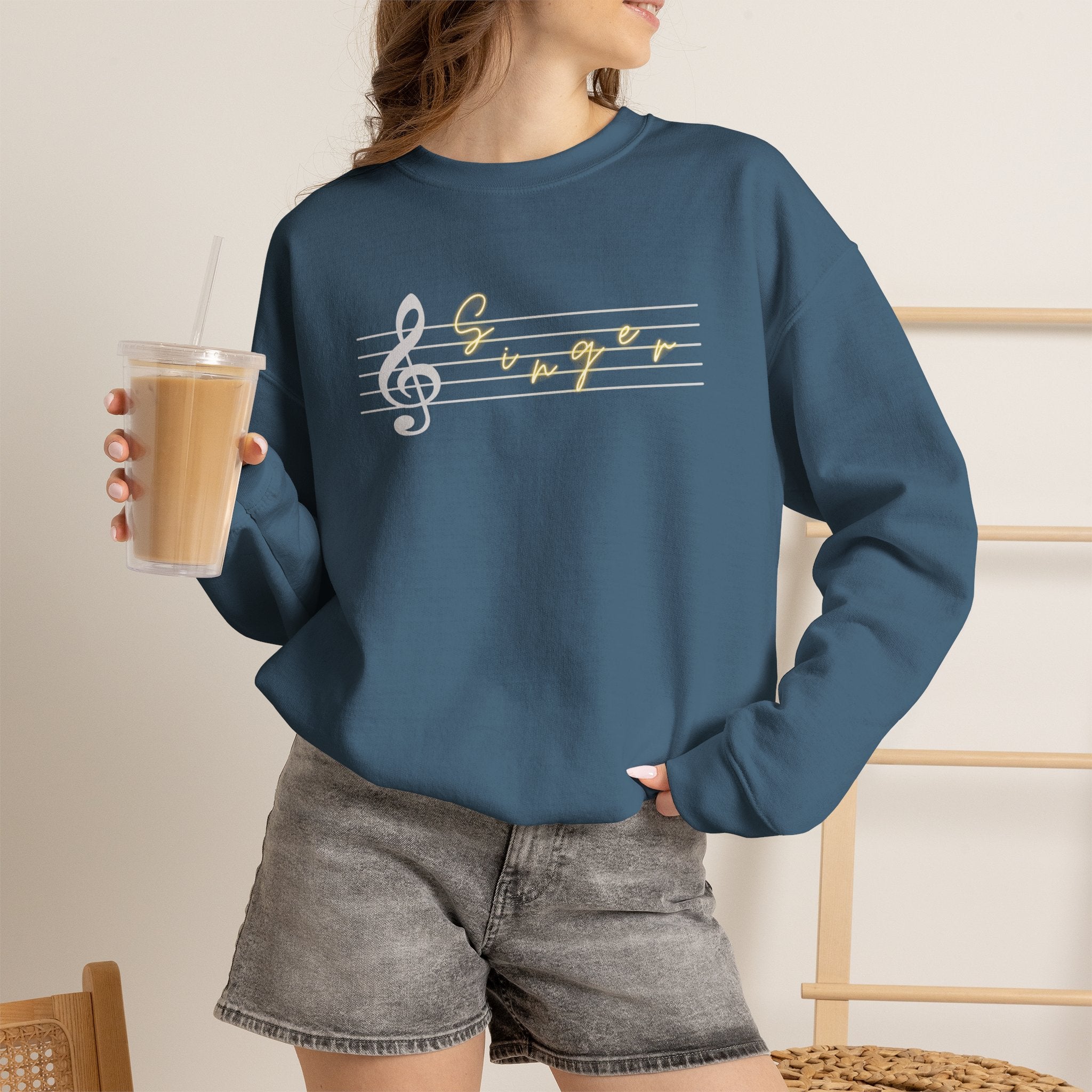 Music Staff Singer Crewneck Sweatshirt — Vocalist Musician Sweatshirt