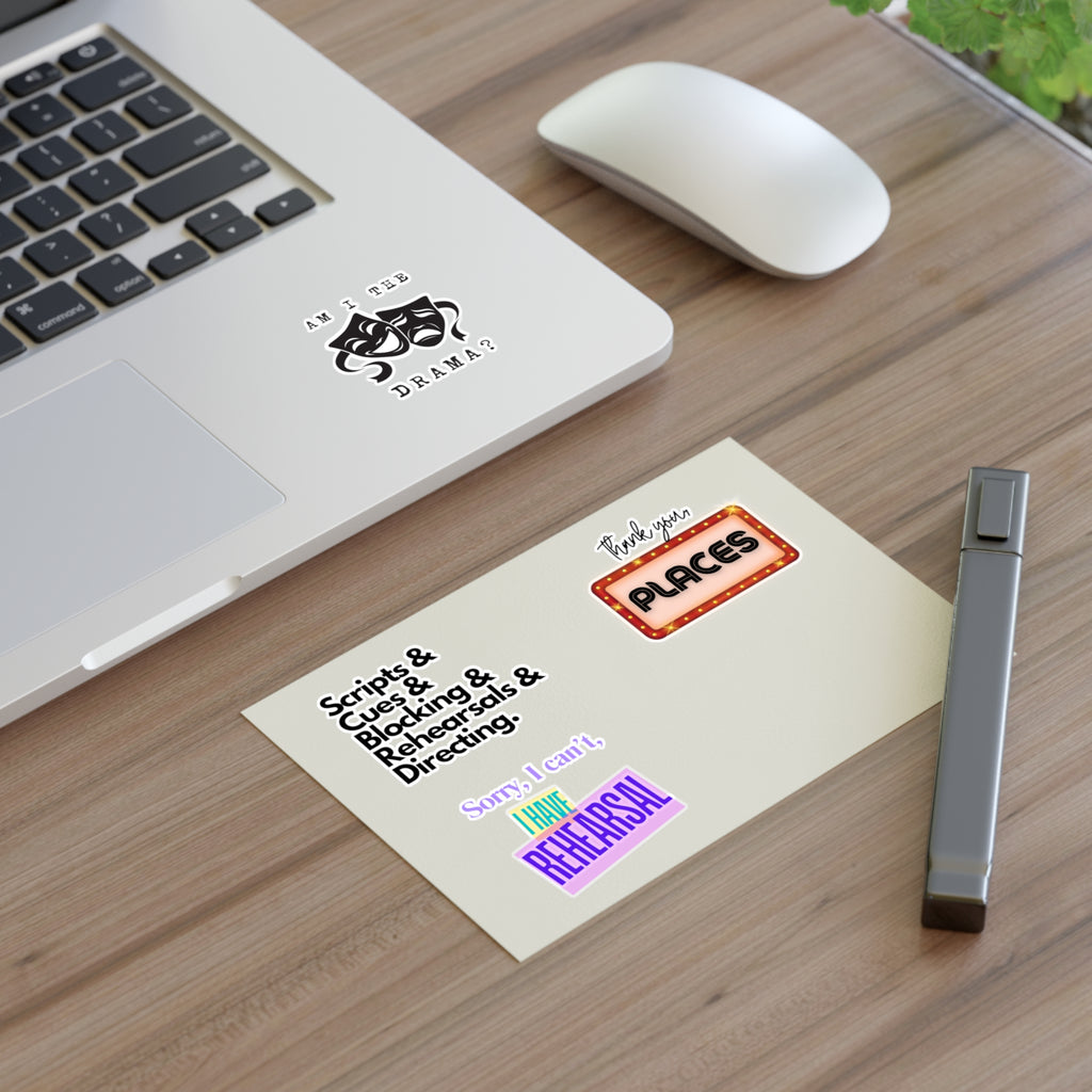 Theatre lover Stickers sticker sheet, sorry i have Rehearsal, thank you Places, Scripts and cues