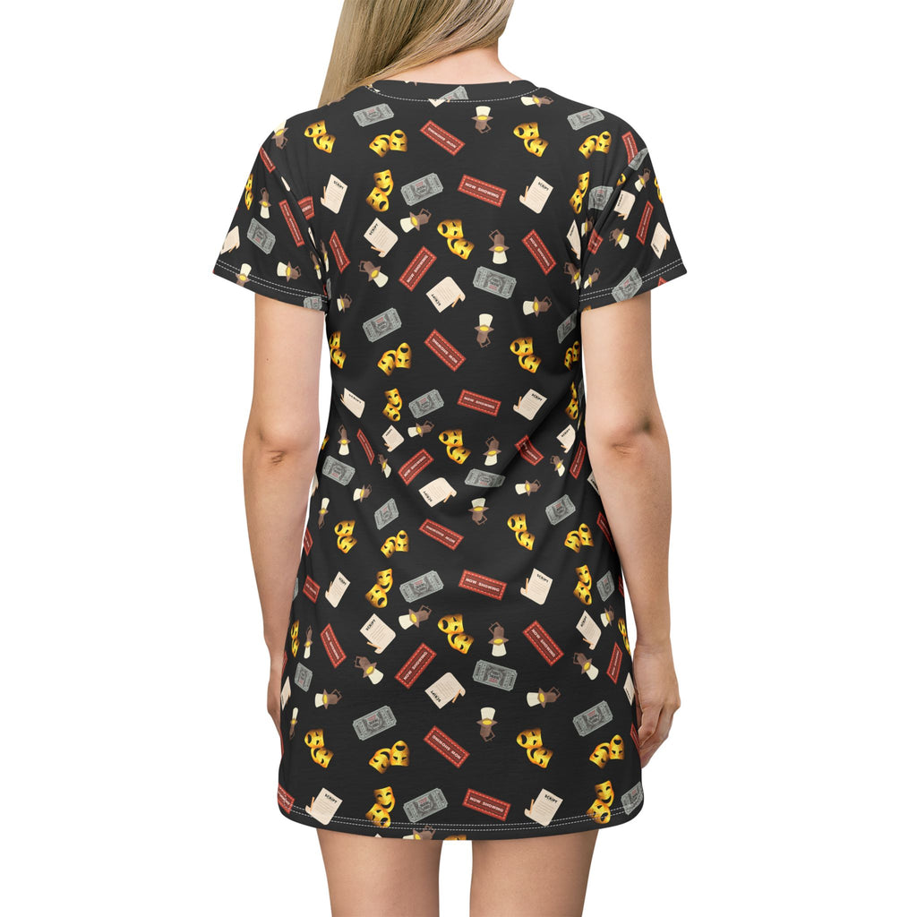 Theater Stage Lights Comedy Tragedy Mask T-Shirt Dress, Script Spotlight