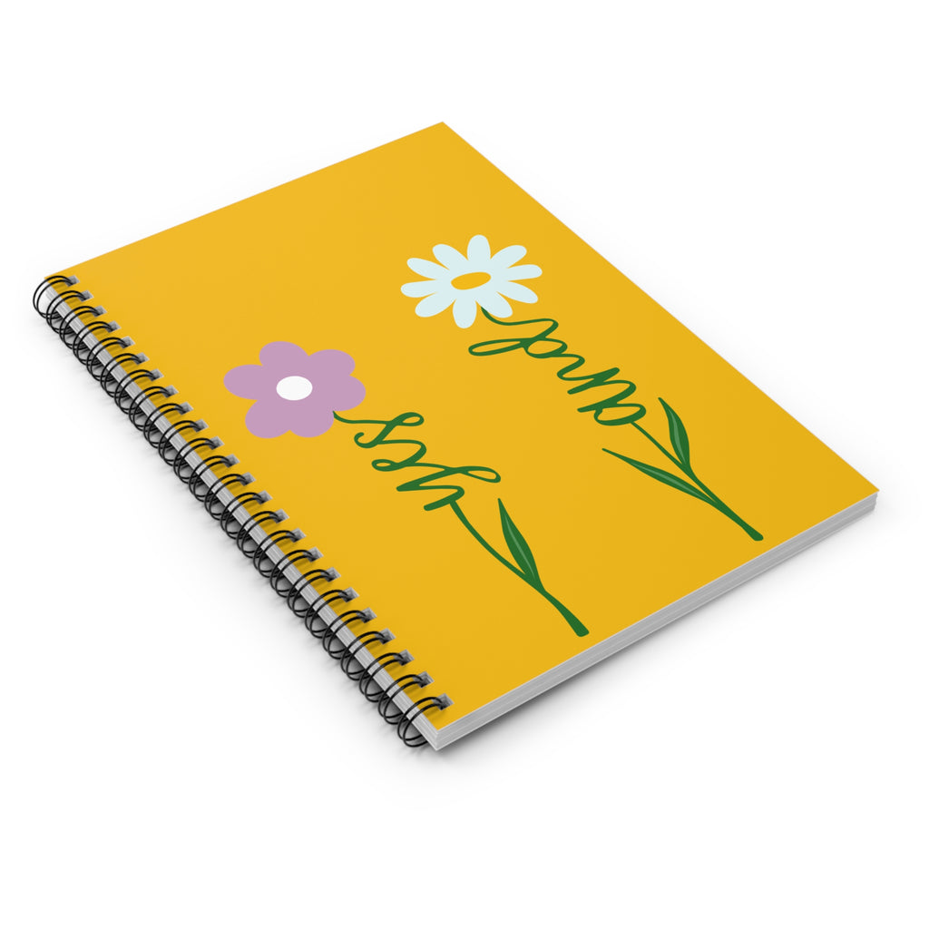 Floral Yes and Ruled Spiral Notebook, Inspirational Daisy Journal