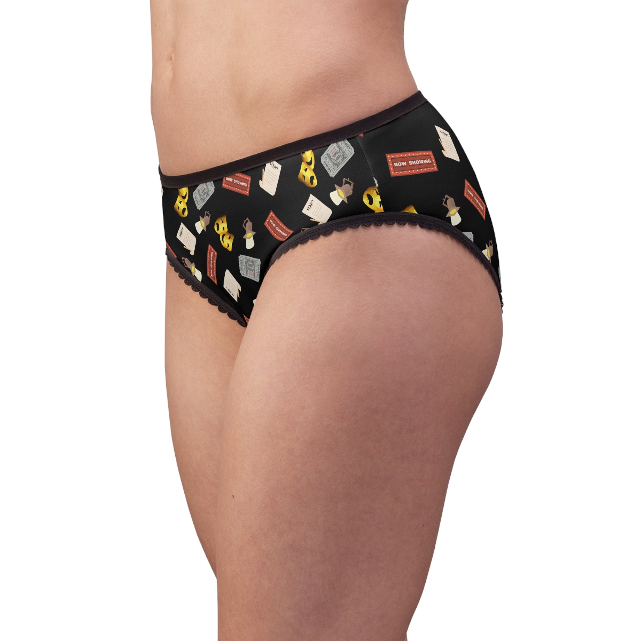 Theater Icons Women's Briefs, Drama Mask & Playbill All-Over Print