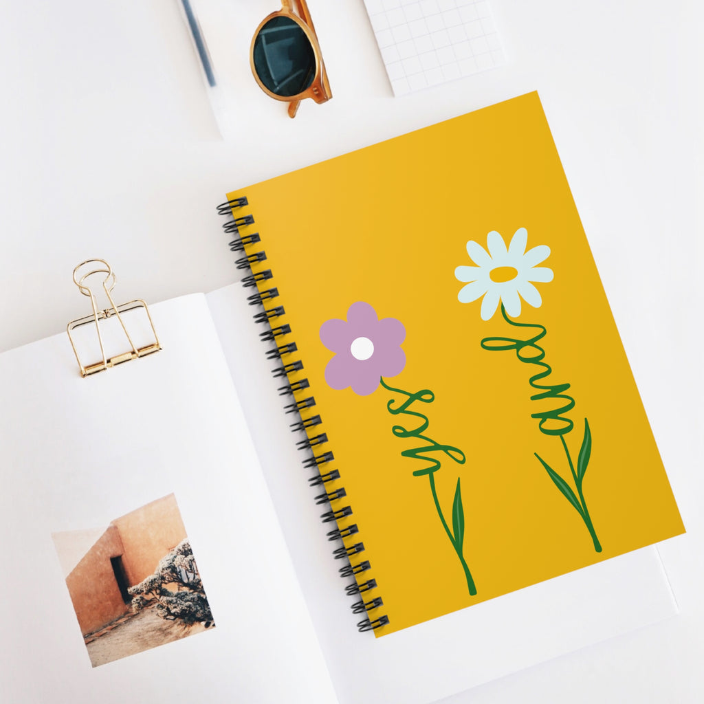 Floral Yes and Ruled Spiral Notebook, Inspirational Daisy Journal