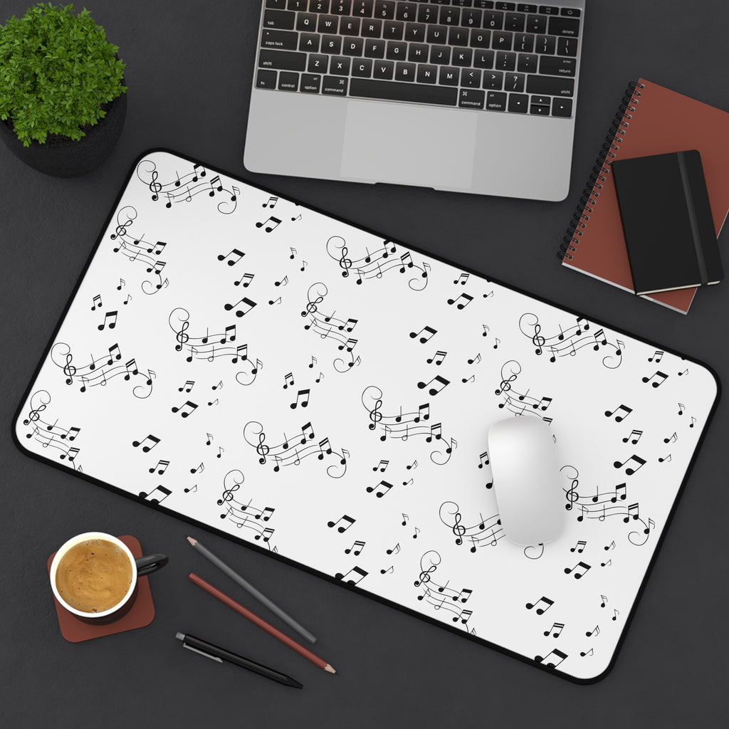 Music Notes Desk Mat, Black and White Musical Pattern Mouse Pad