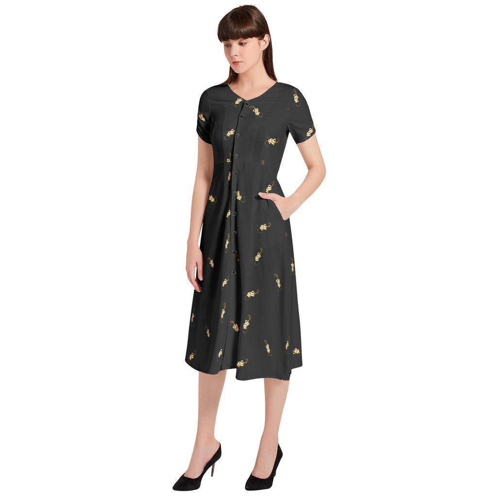 Comedy tragedy masks Puff Sleeve Button Through Dress - For drama teachers and acting enthusiasts