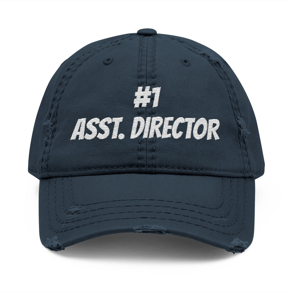 Number 1 Assistant Director distressed baseball hat, Distressed Embroidered Cap