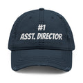 Number 1 Assistant Director distressed baseball hat, Distressed Embroidered Cap