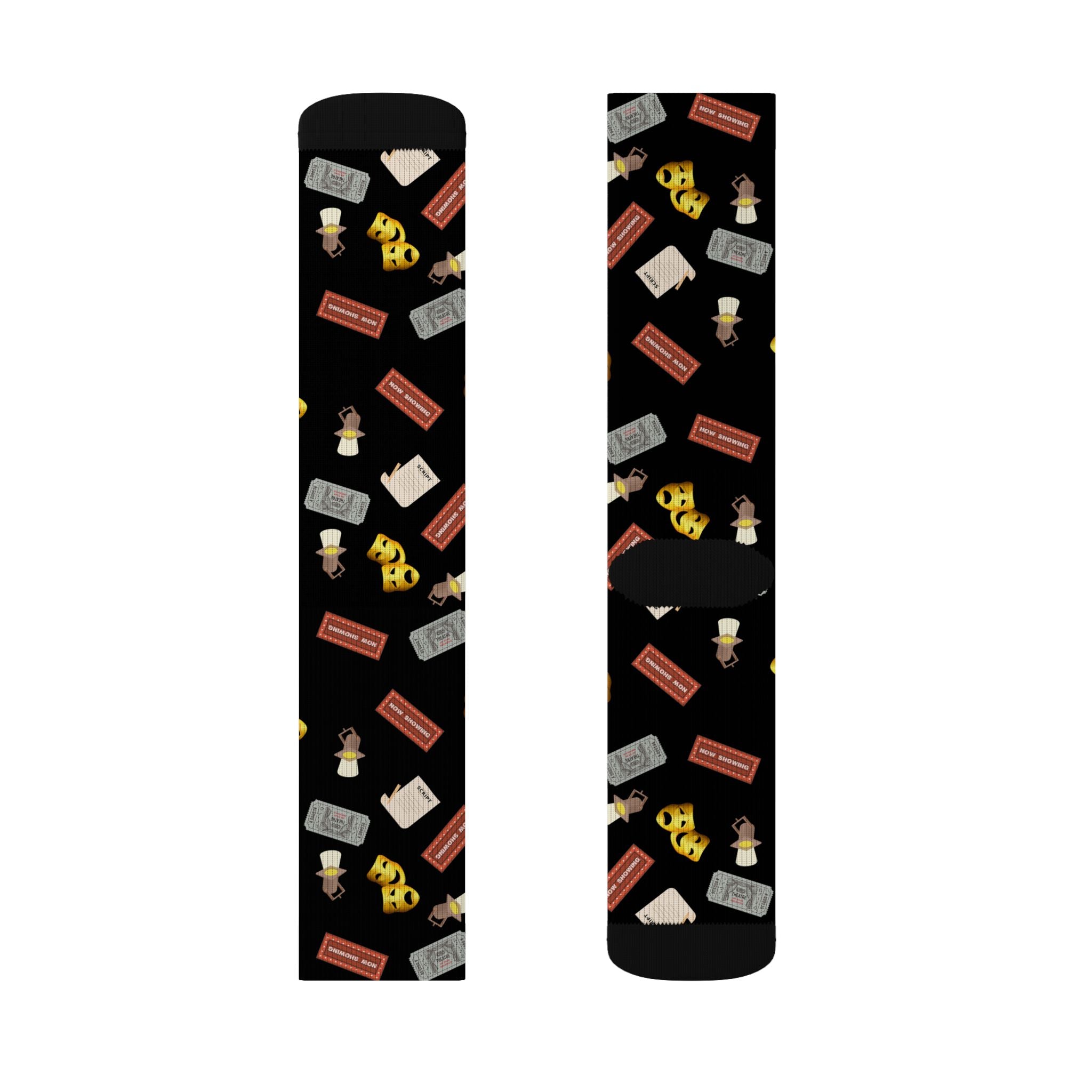 Theater Comedy & Tragedy Socks, Drama Masks, Tickets & Stage Lights Socks