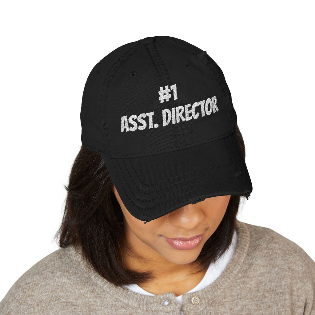 Number 1 Assistant Director distressed baseball hat, Distressed Embroidered Cap