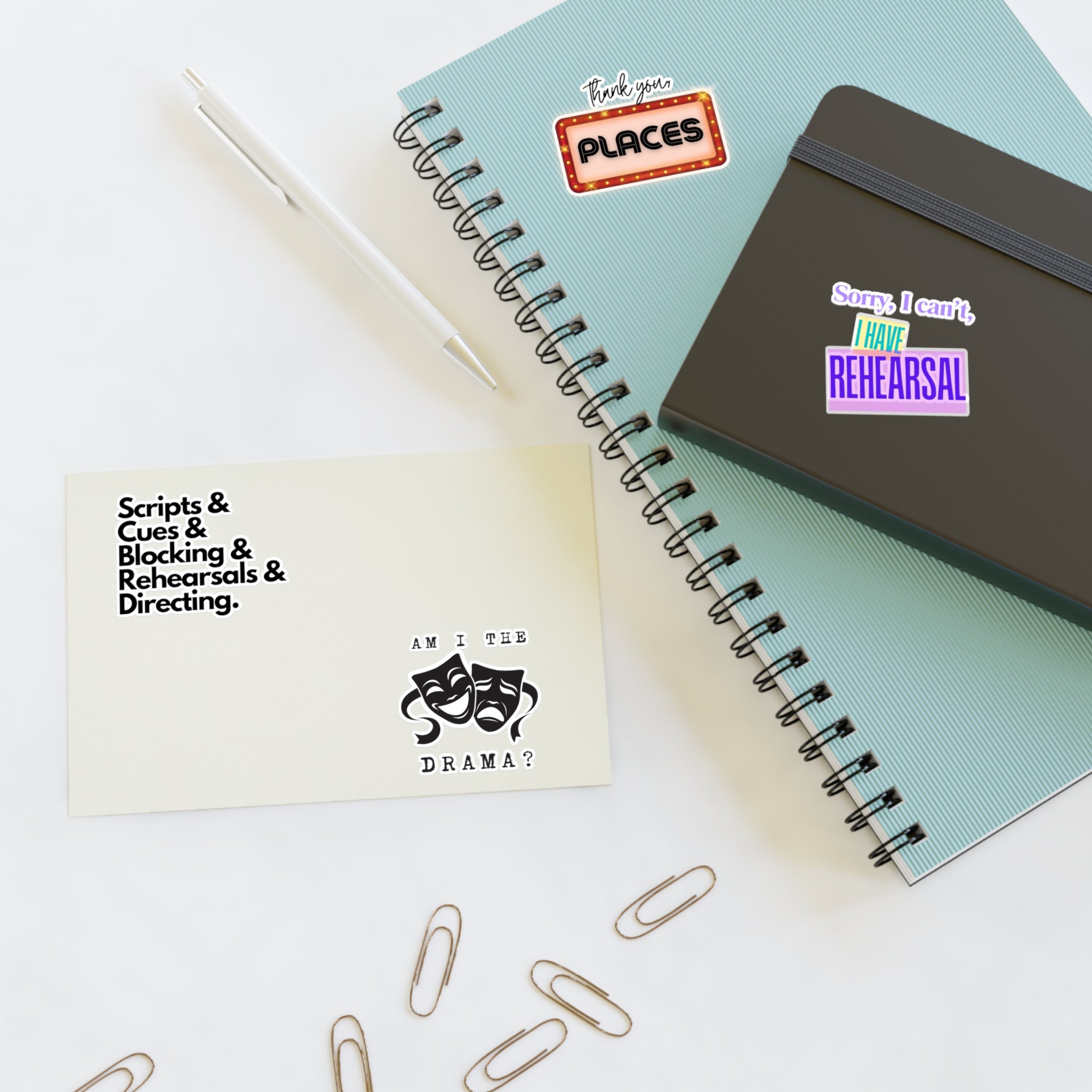 Theatre lover Stickers sticker sheet, sorry i have Rehearsal, thank you Places, Scripts and cues