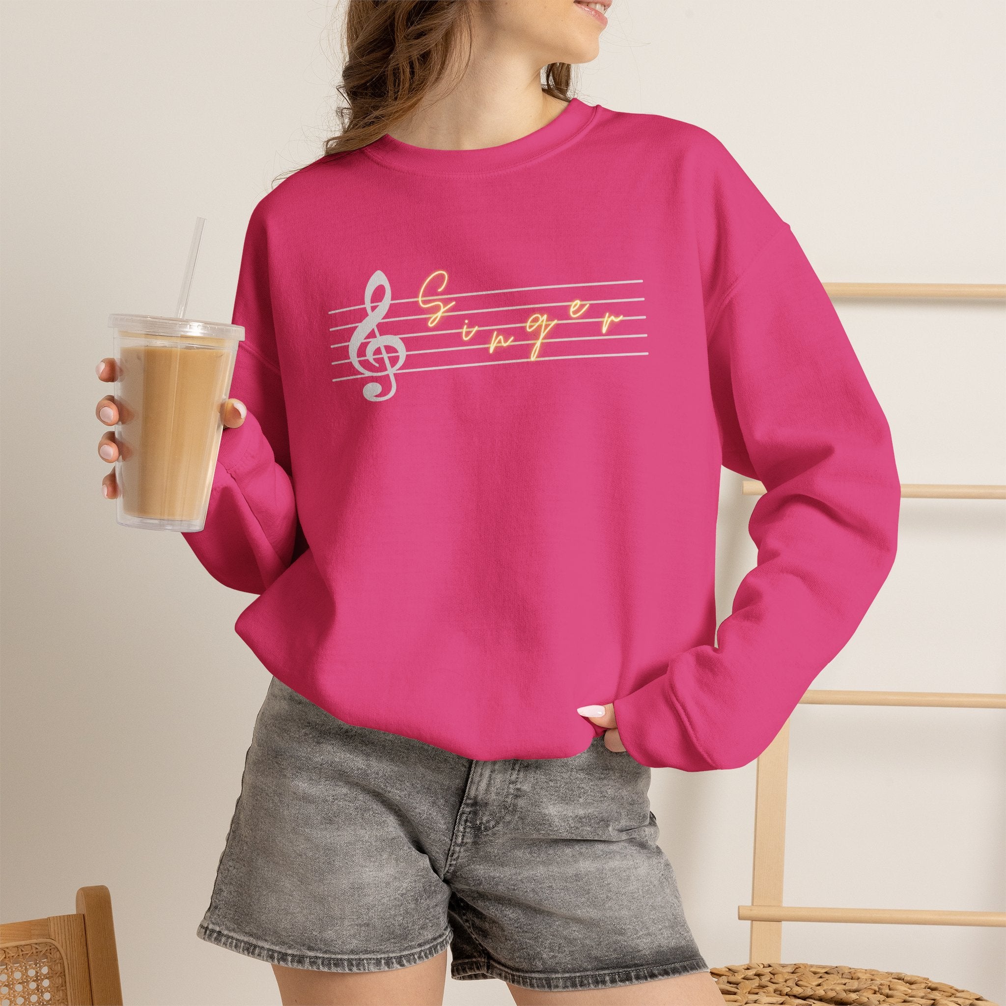Music Staff Singer Crewneck Sweatshirt — Vocalist Musician Sweatshirt