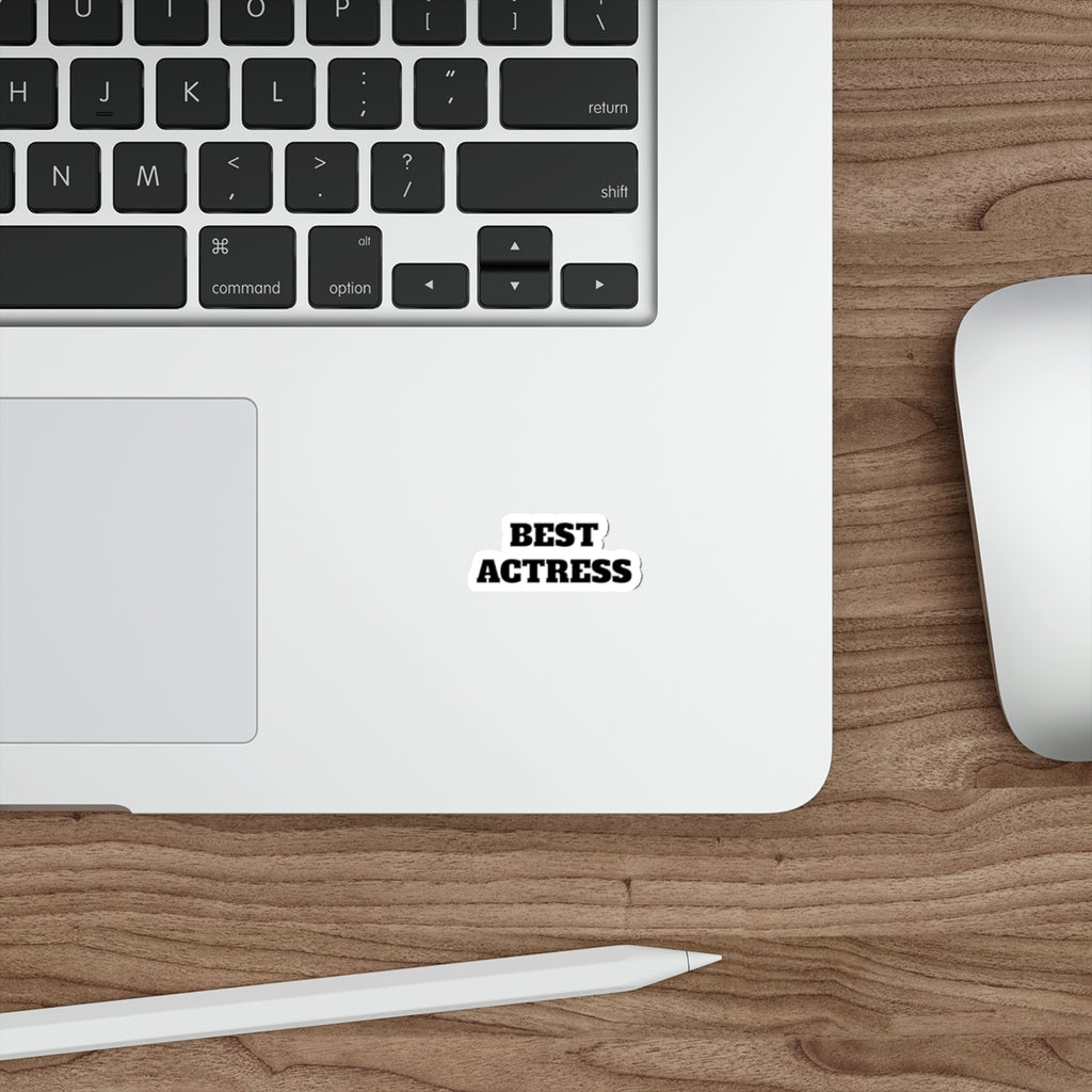 Best Actress Die-Cut Sticker — Bold Black Typography Laptop Decal