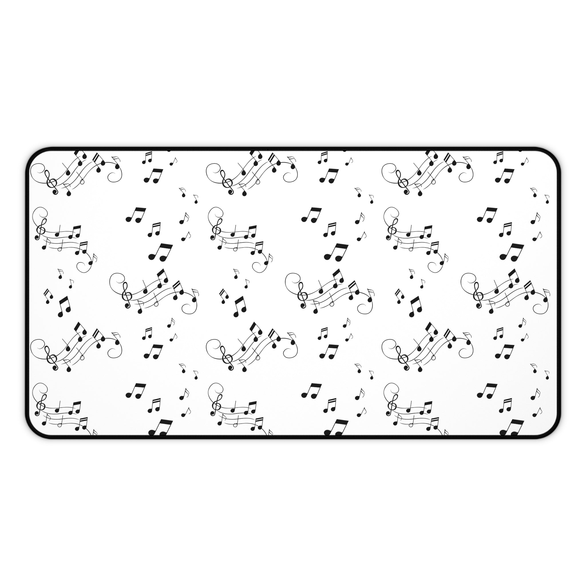 Music Notes Desk Mat, Black and White Musical Pattern Mouse Pad