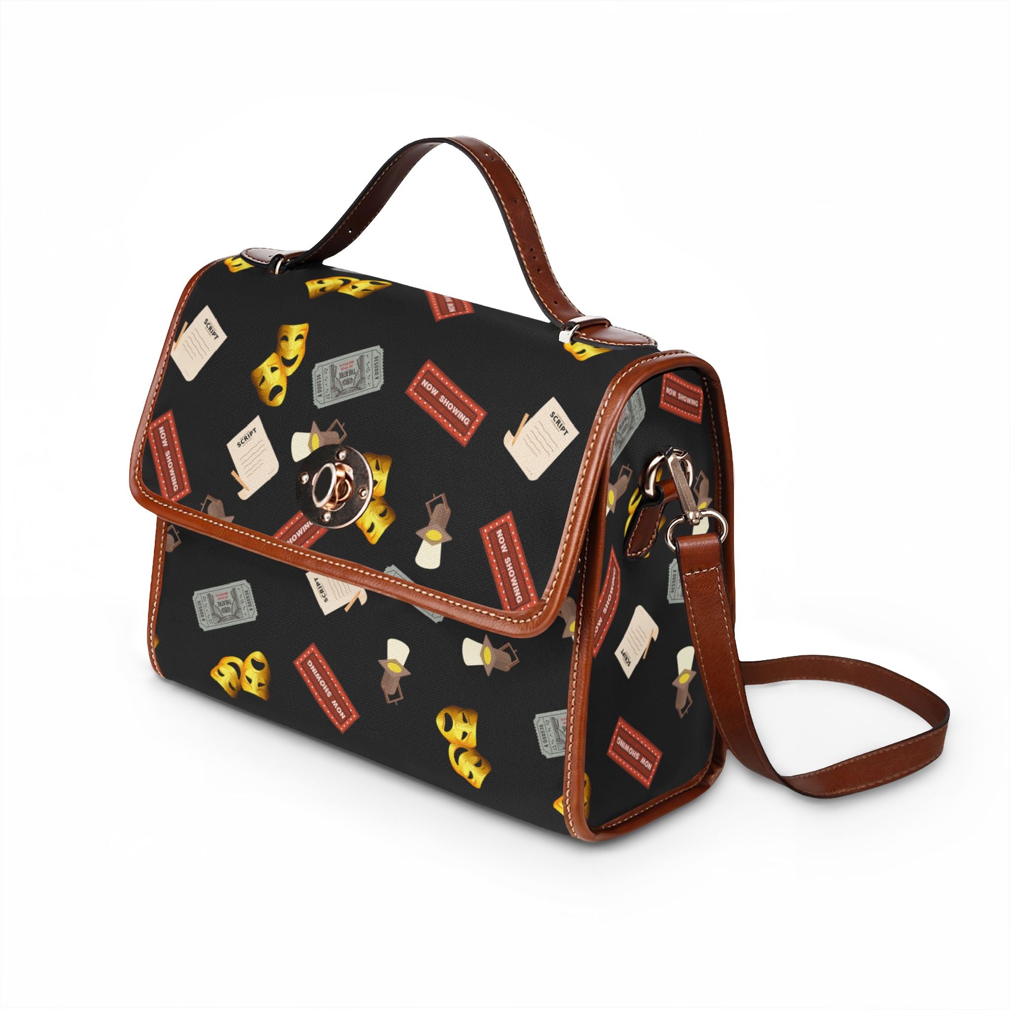 Theater Masks Pattern Waterproof Canvas Bag, Playbill, Tickets, Spotlights