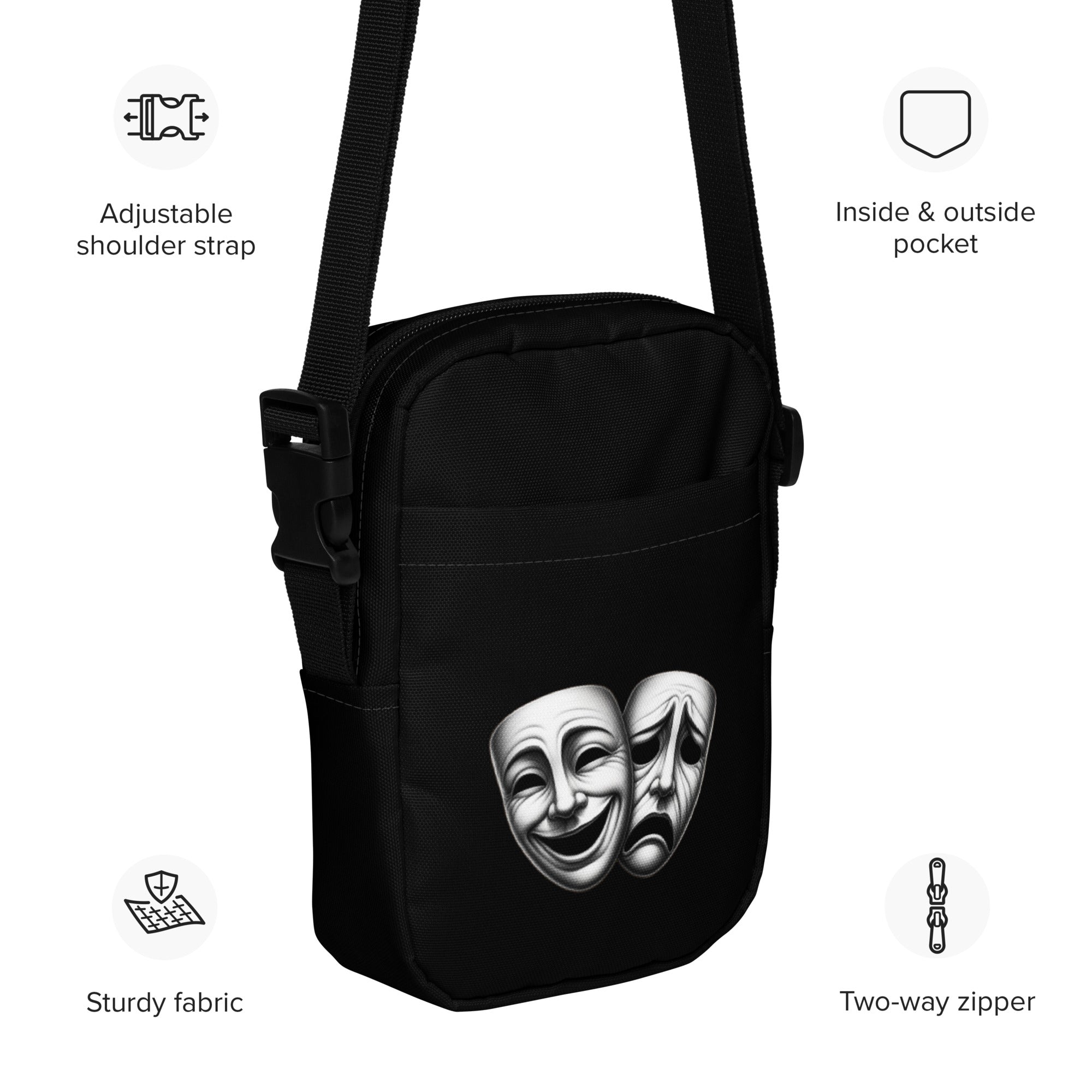 Theatre masks utility crossbody bag