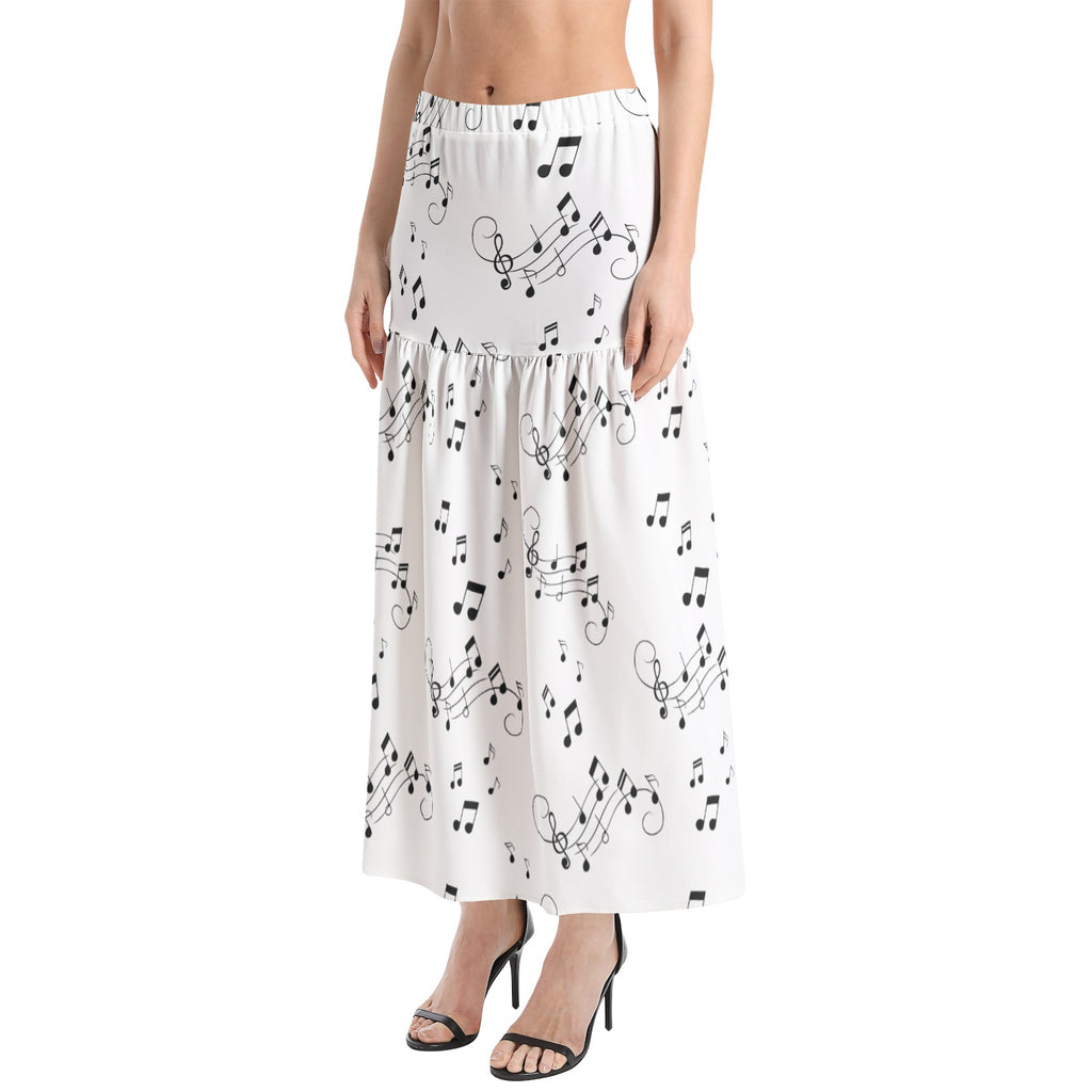Music notes Elastic Waist Ruffle Slit Hem Skirt