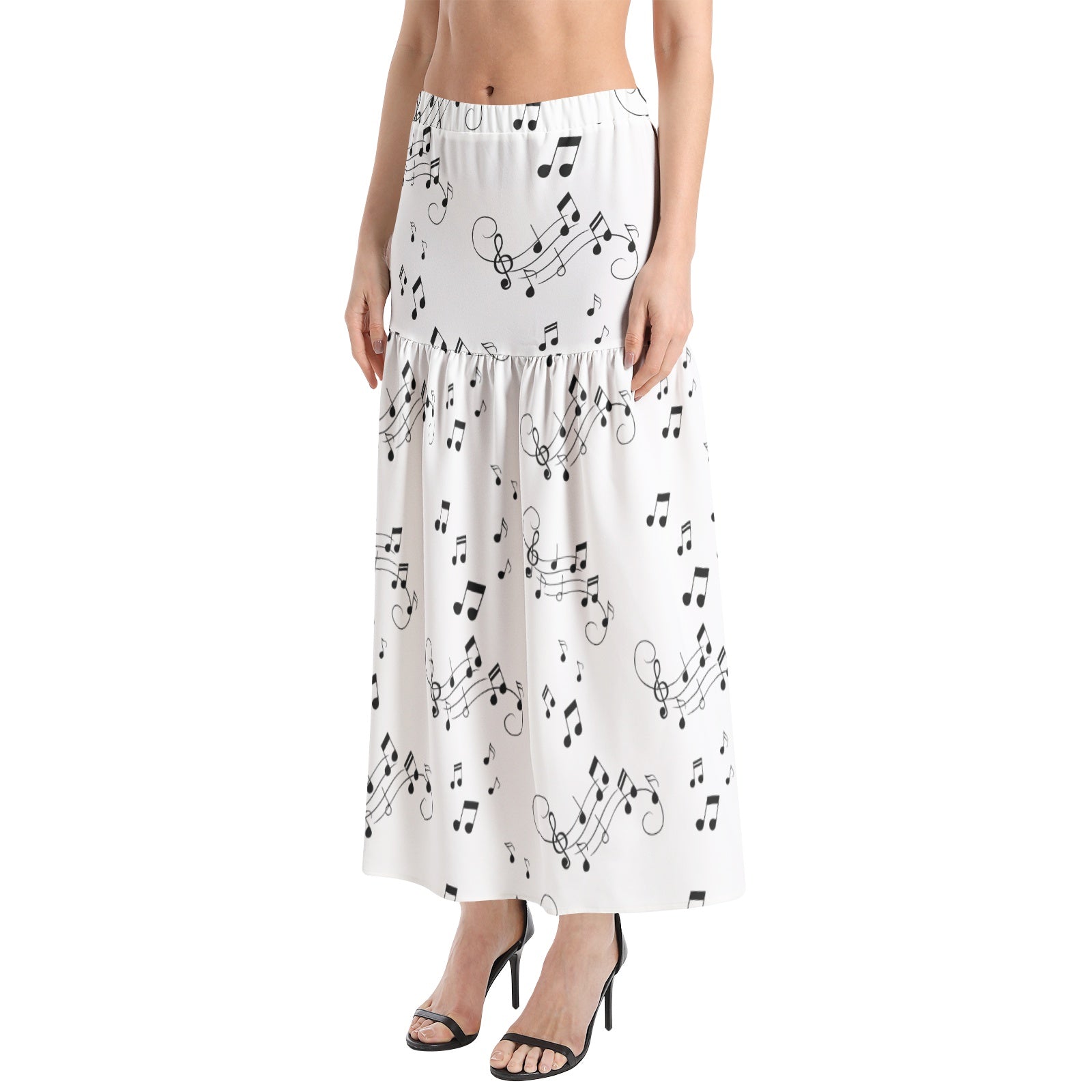 Music notes Elastic Waist Ruffle Slit Hem Skirt