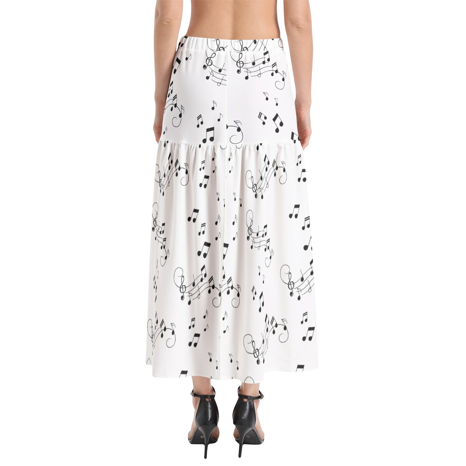 Music notes Elastic Waist Ruffle Slit Hem Skirt