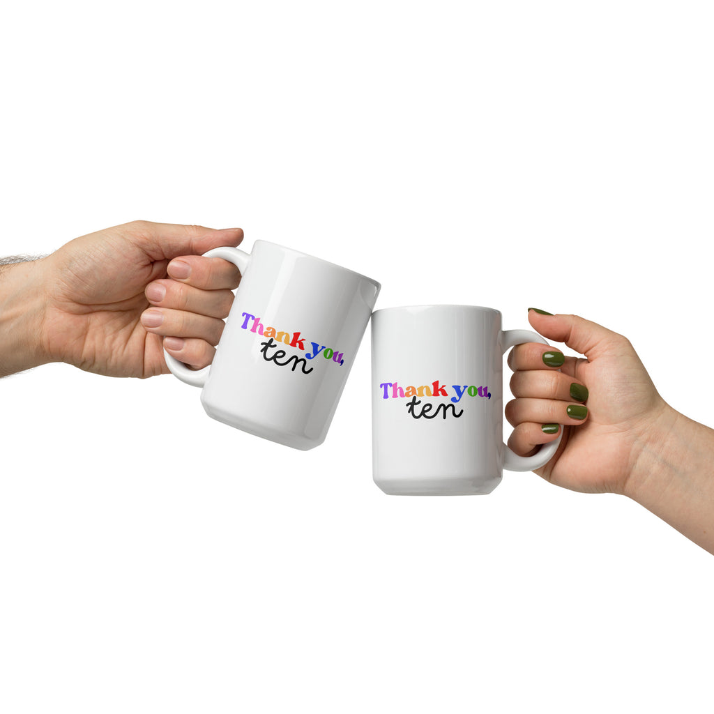 Thank you, ten White glossy mug