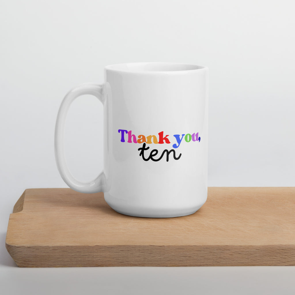 Thank you, ten White glossy mug