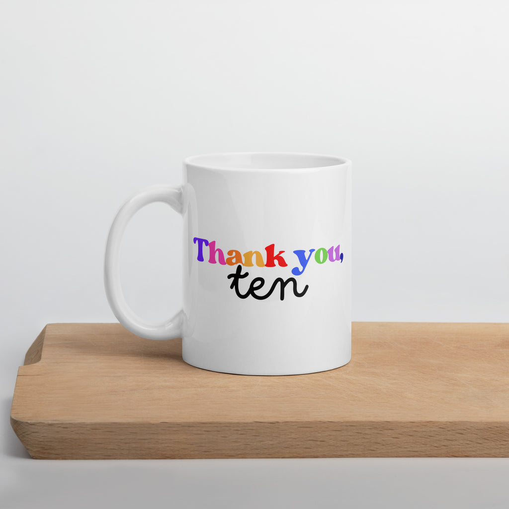 Thank you, ten White glossy mug
