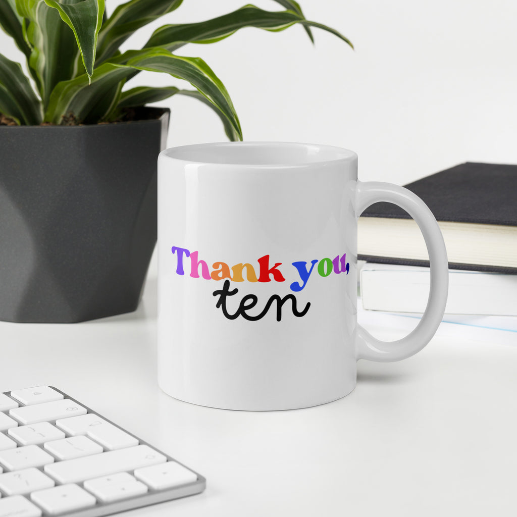 Thank you, ten White glossy mug