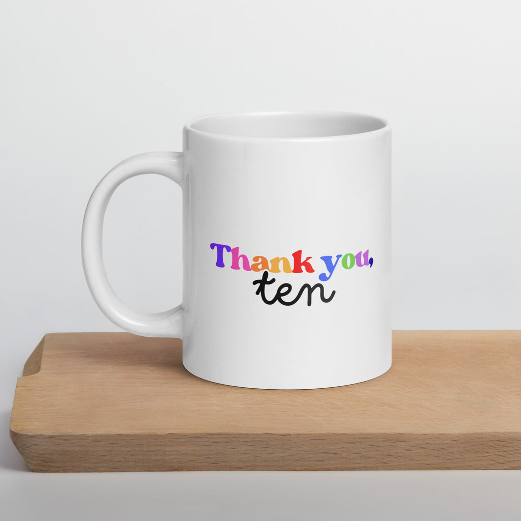 Thank you, ten White glossy mug